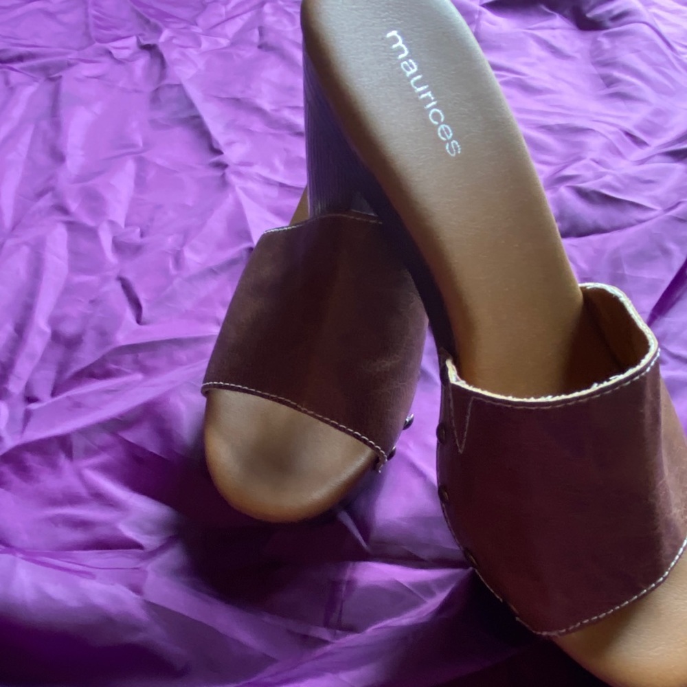 Brown open toe heels